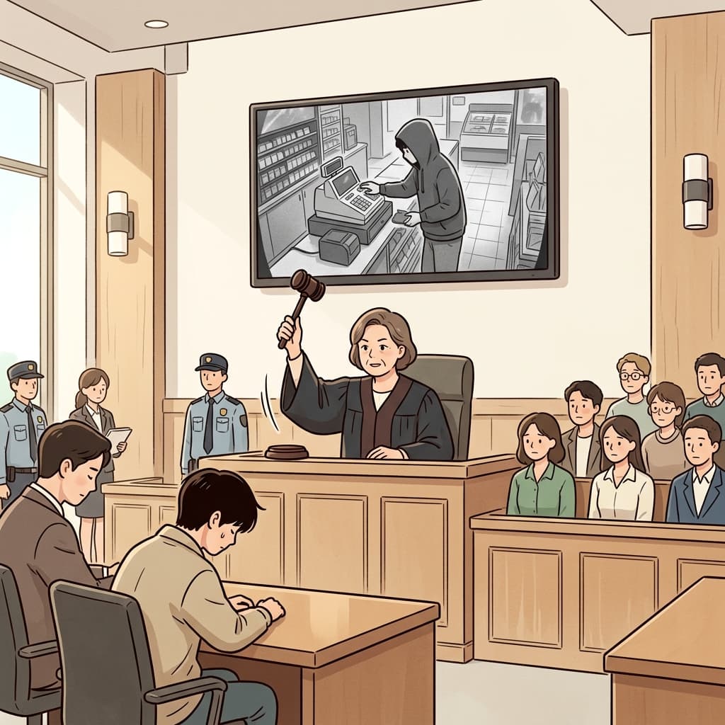 배심원단은 CCTV 영상을 본 뒤 도둑에게 유죄를 선고했다.