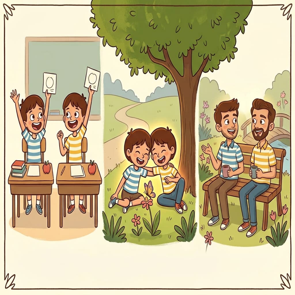 쌍둥이는 서로를 따라 똑같이 미소 지었고, 강한 유대감을 쌓았으며, 그 관계는 어린 시절을 넘어 이어졌다.