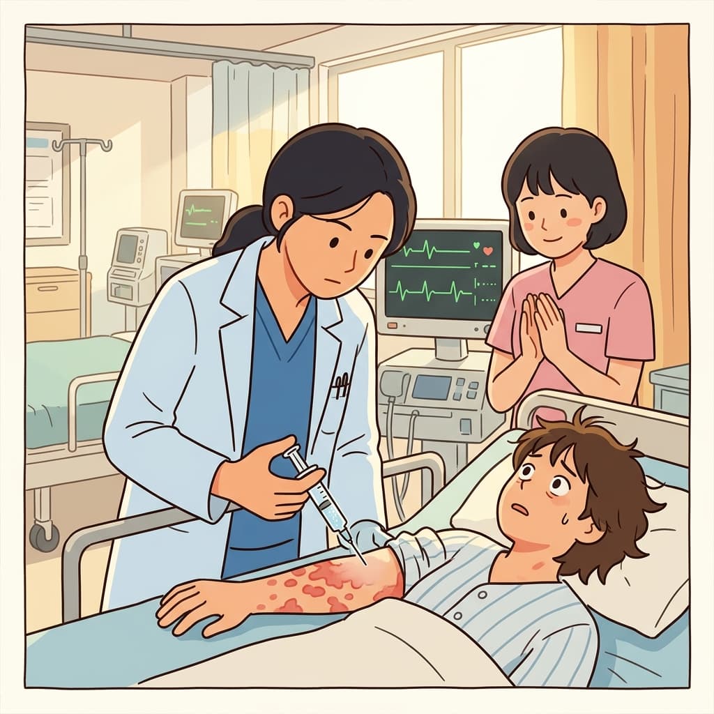 의사가 재빨리 대응해서 알레르기 반응을 막아냈다.