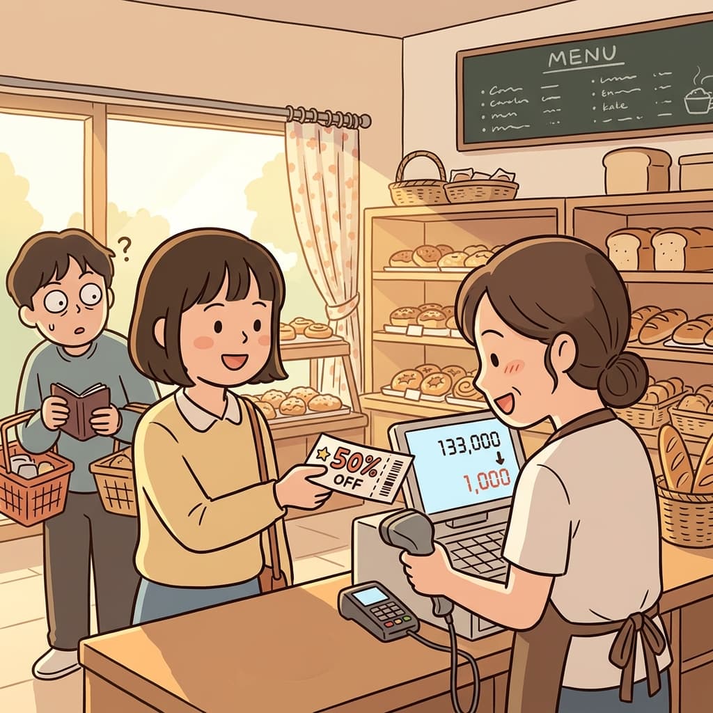 빵집에서 쿠폰 한 장 내니까 크루아상이 반값이 됐다.
