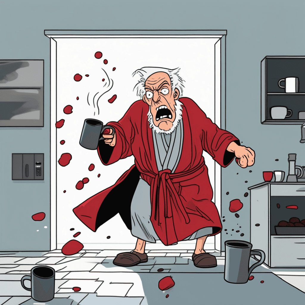 커피 머그컵을 던지는 심술쟁이 할아버지! 화나면 컵부터 던진다!