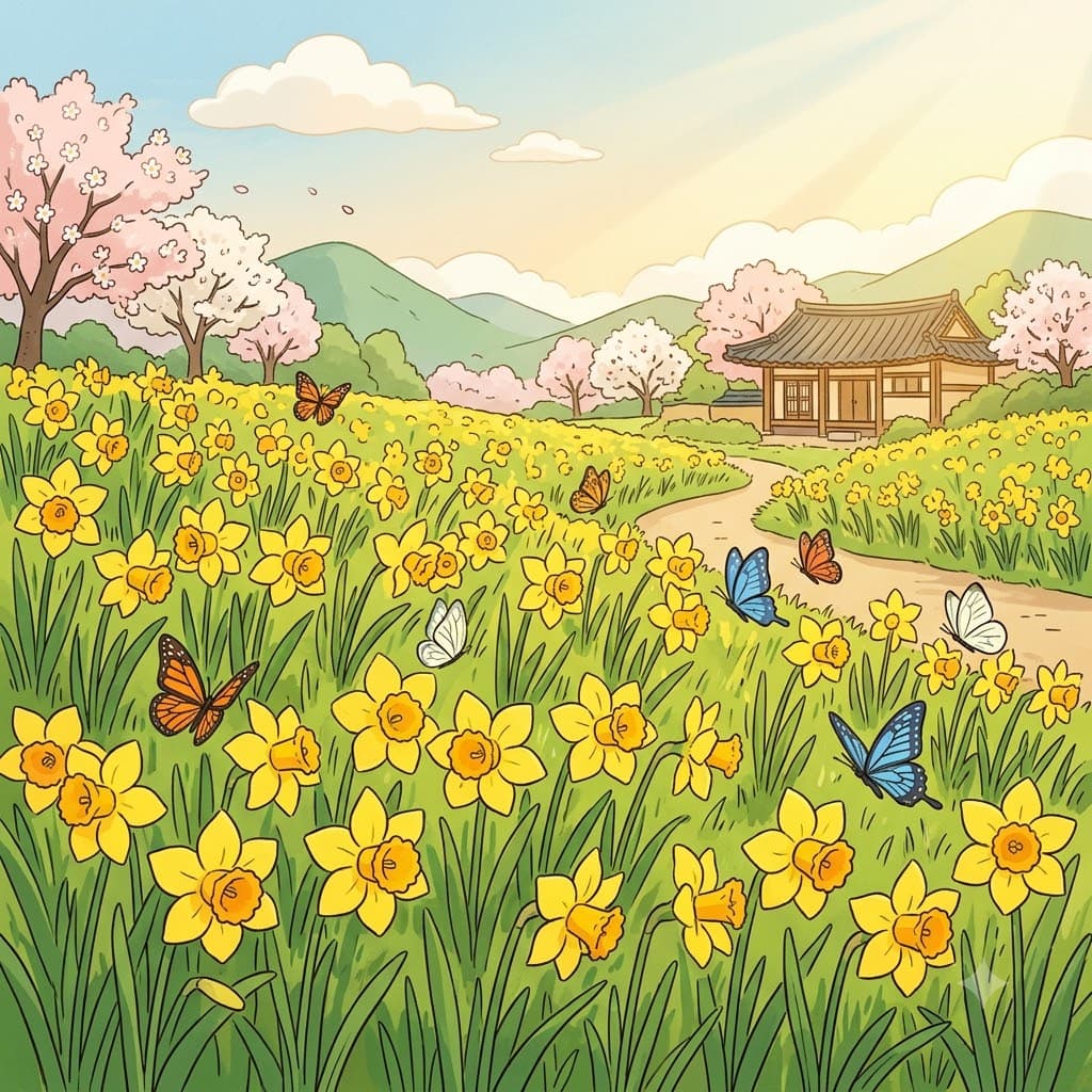 노란 수선화(daffodil)가 정원 가득 피어나 봄을 맞이했다.
