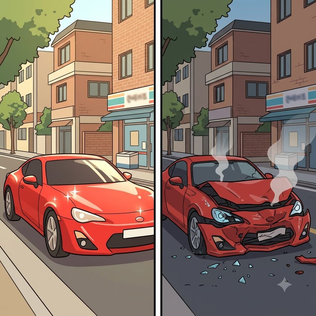새 자동차가 완전히 반짝이고 깨끗했던 반면, 충돌한 자동차는 사고 후에 심각한 손상(damage)을 입었다.