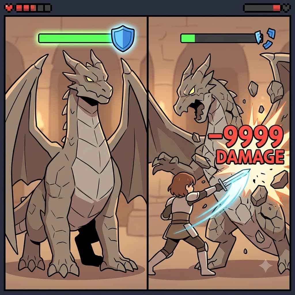 "엄청난 대미지(damage)가 보스에게 들어갔다!" 게이머는 엄청난 피해(damage)를 입히기 위해 몬스터를 공격했다.