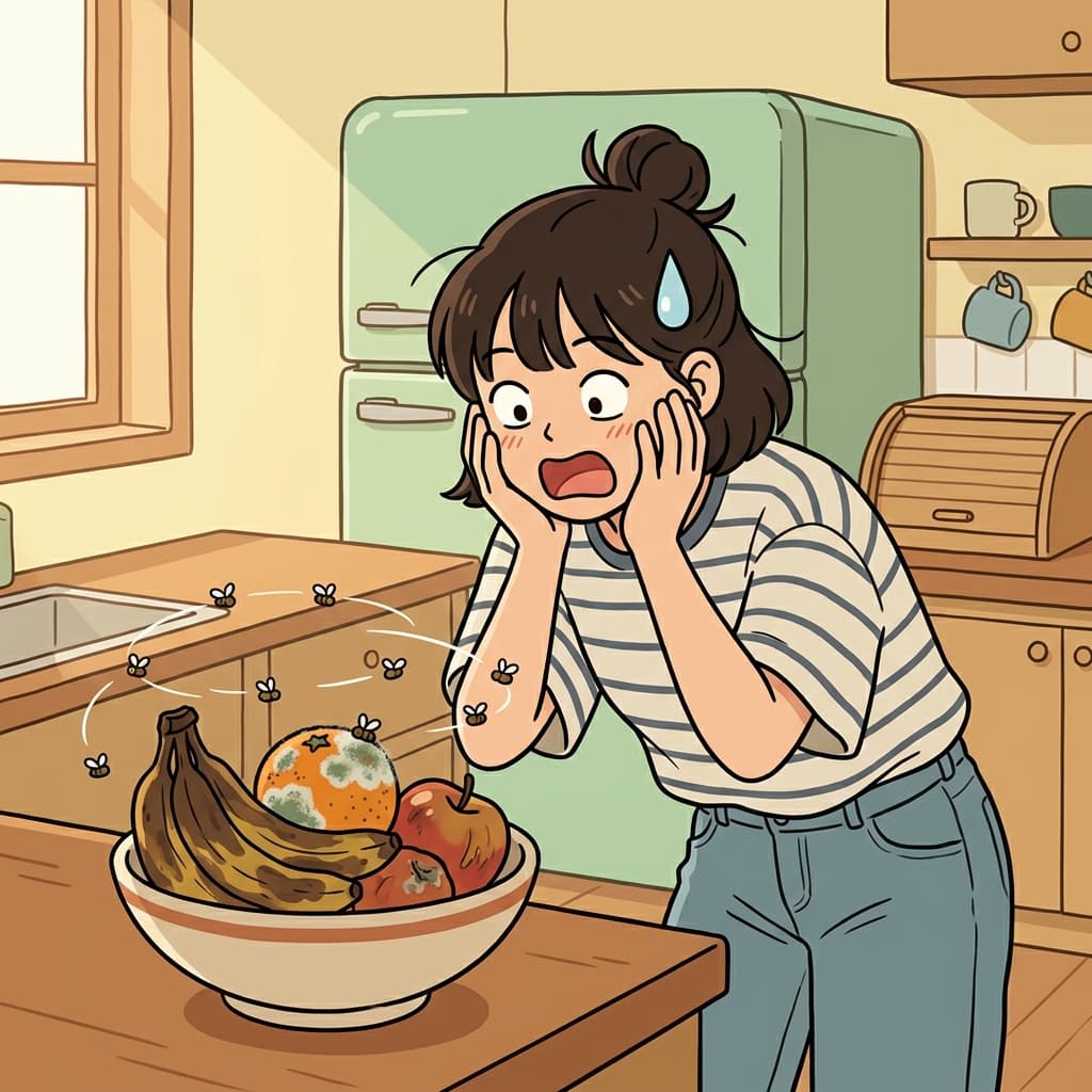 그 과일은 너무 오래 밖에 두자 썩기 시작했다. (디케이 → “뒤(디)로 가며 케이크가 썩어가는 느낌”)