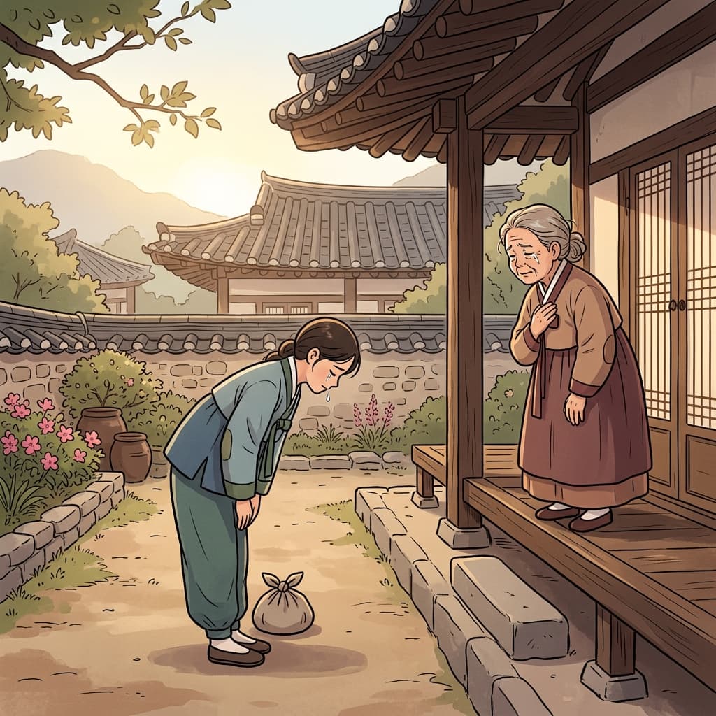 할머니께 깊이 허리 숙여 인사하고 먼 길을 떠났다.