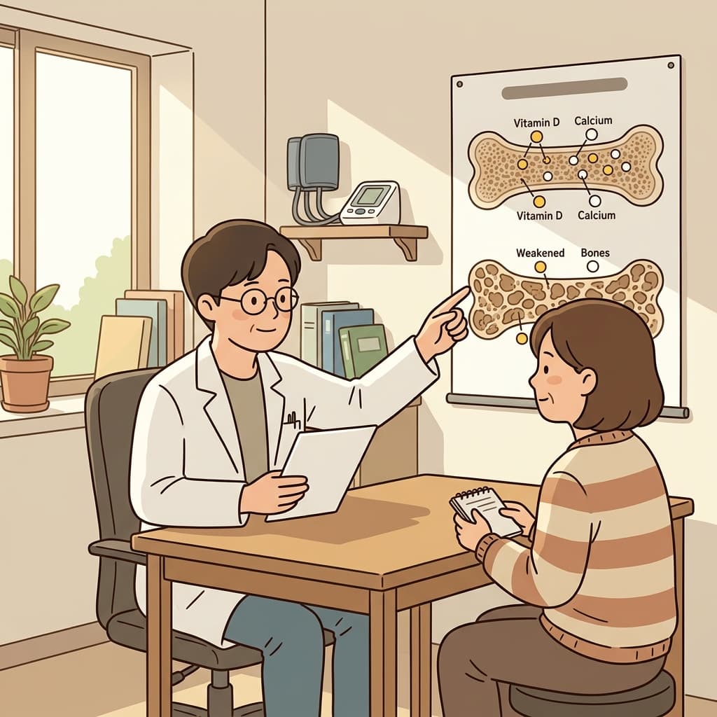그는 비타민 D가 부족해지면서 뼈가 점점 약해졌다.