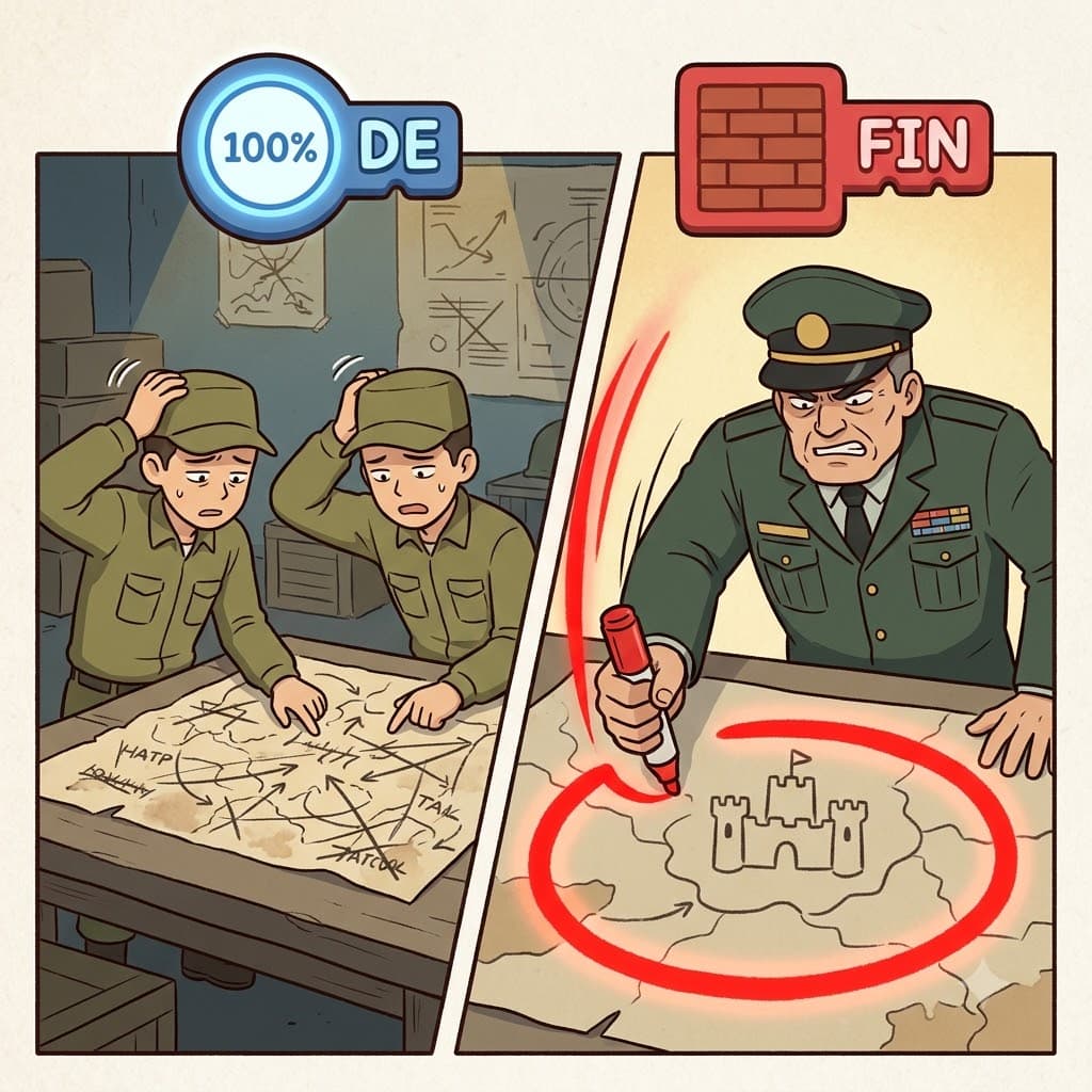 DE(완전히) + FIN(끝/경계) — 지도에 완전히(DE) 단단한 경계(FIN)를 표시함으로써, 장군은 자신의 영토를 확실히(definitely) 확보했다.