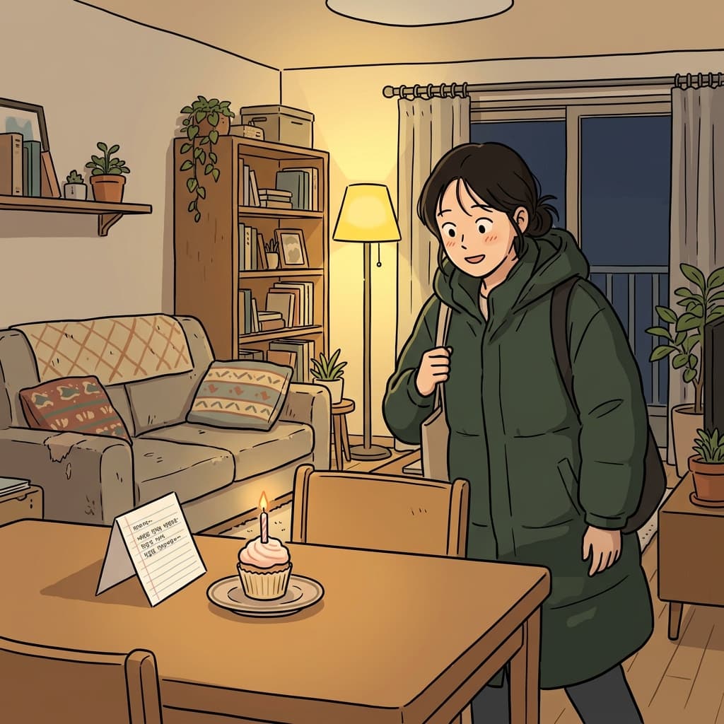 그녀는 그 깜짝 선물에 기뻤다 — 그것이 무엇인지 때문이 아니라, 누군가 기억했기 때문에.