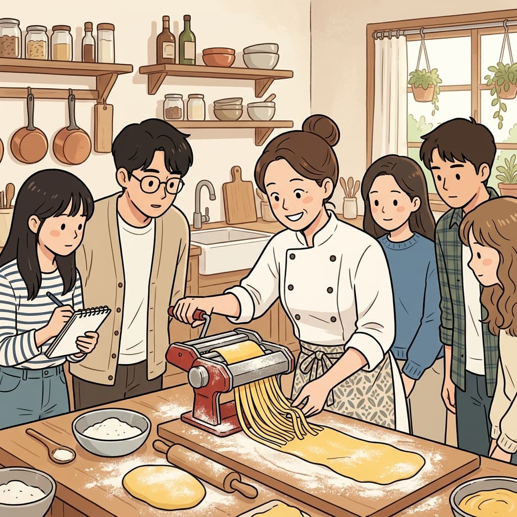 요리사는 생파스타 만드는 방법을 차례대로 시연했다. (데모(Demo)를 보여준다!" → 직접 보여 주며 설명한다)