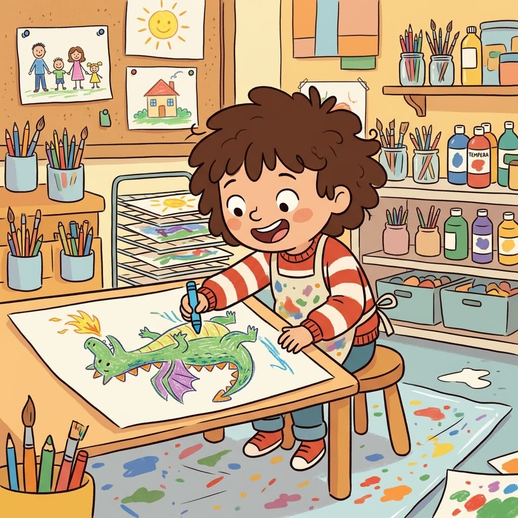 아이는 종이에 용을 그려 그것을 묘사했다. (디픽트 → “그림(picture)을 그리듯 설명(describe)하는 느낌”)