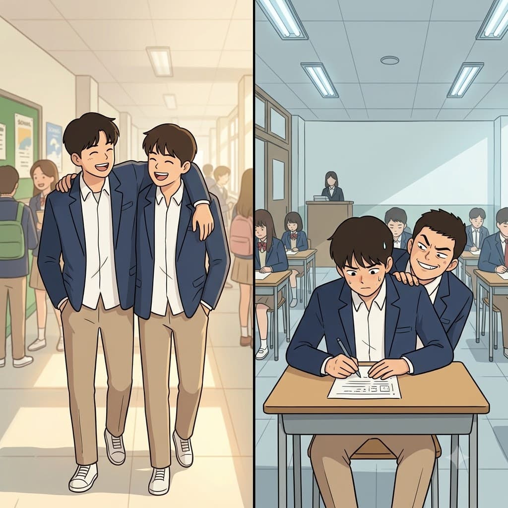 "뒤(de)에서 내 시험지(test)를 훔쳐볼(ble) 줄이야!" 뒤에서 몰래 친구의 시험지를 훔쳐보며, 부정행위를 하는 학생은 가증스러운(detestable) 태도를 보였다.