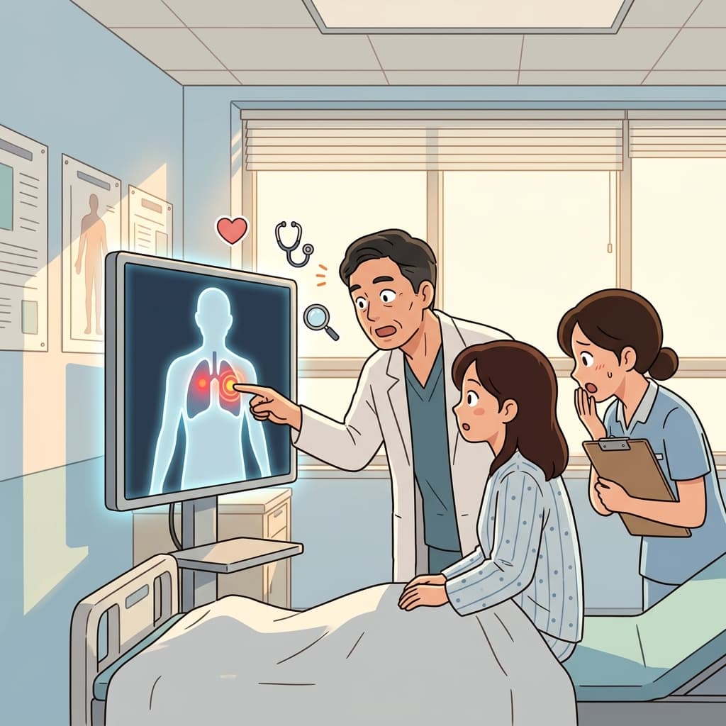 의사가 환자의 문제를 찾으려고 진단 검사를 돌린다.