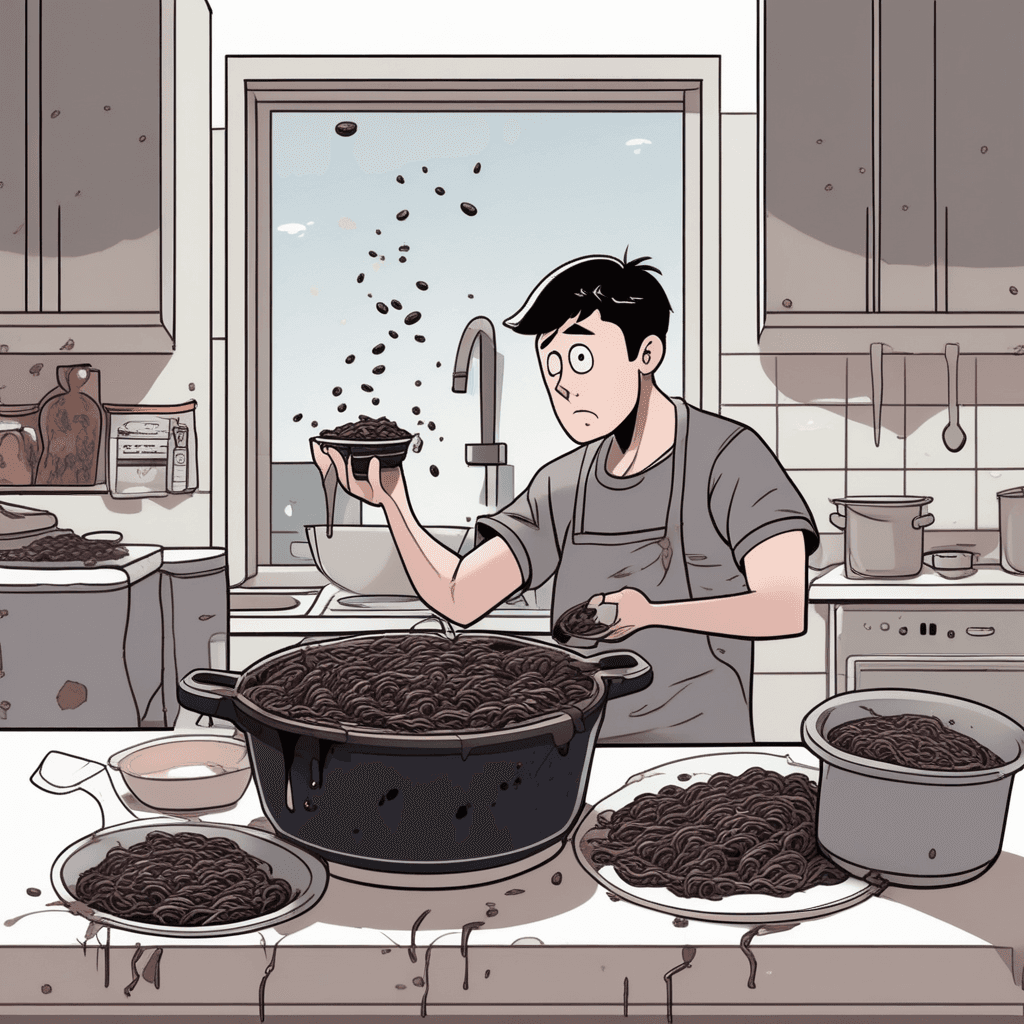 딘이 지저분하게 만든 짜장면! 며칠 놔둬서 완전 칙칙하고 더러워졌네!