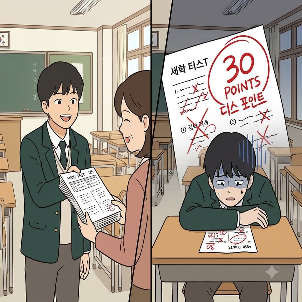 만점을 기대했던 학생은 낮은 시험 점수를 보고 실망했다(disappoint).