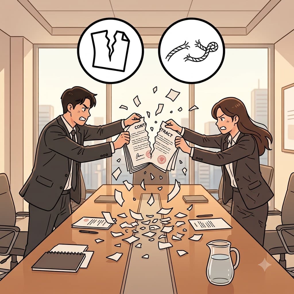DIS(떨어져서) + SOLVE(풀다) — 계약서를 찢어 버리자 회사의 해산(dissolution)으로 이어졌다.