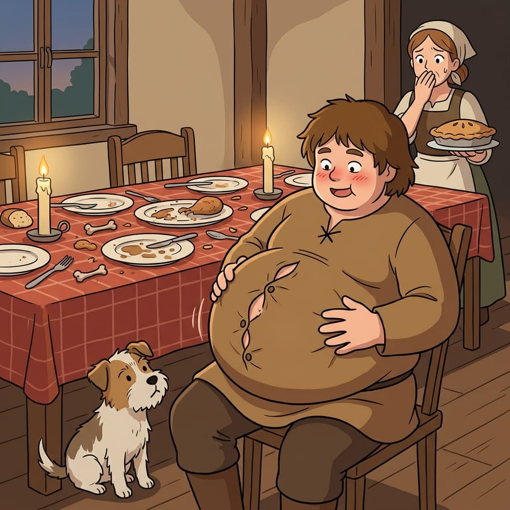 잔치 음식을 너무 많이 먹어서 배가 빵빵하게 부풀었다.