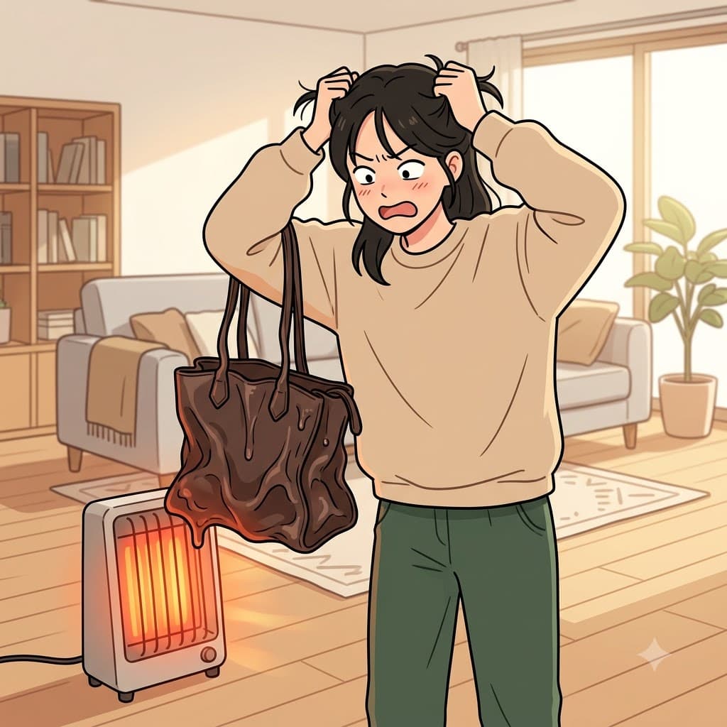 "디스 토트백이 왜 이래?" 열에 녹아버린 가방은 심한 변형과 왜곡(distortion)의 모습이었다. ("디스(dis) 토트(tote)백")