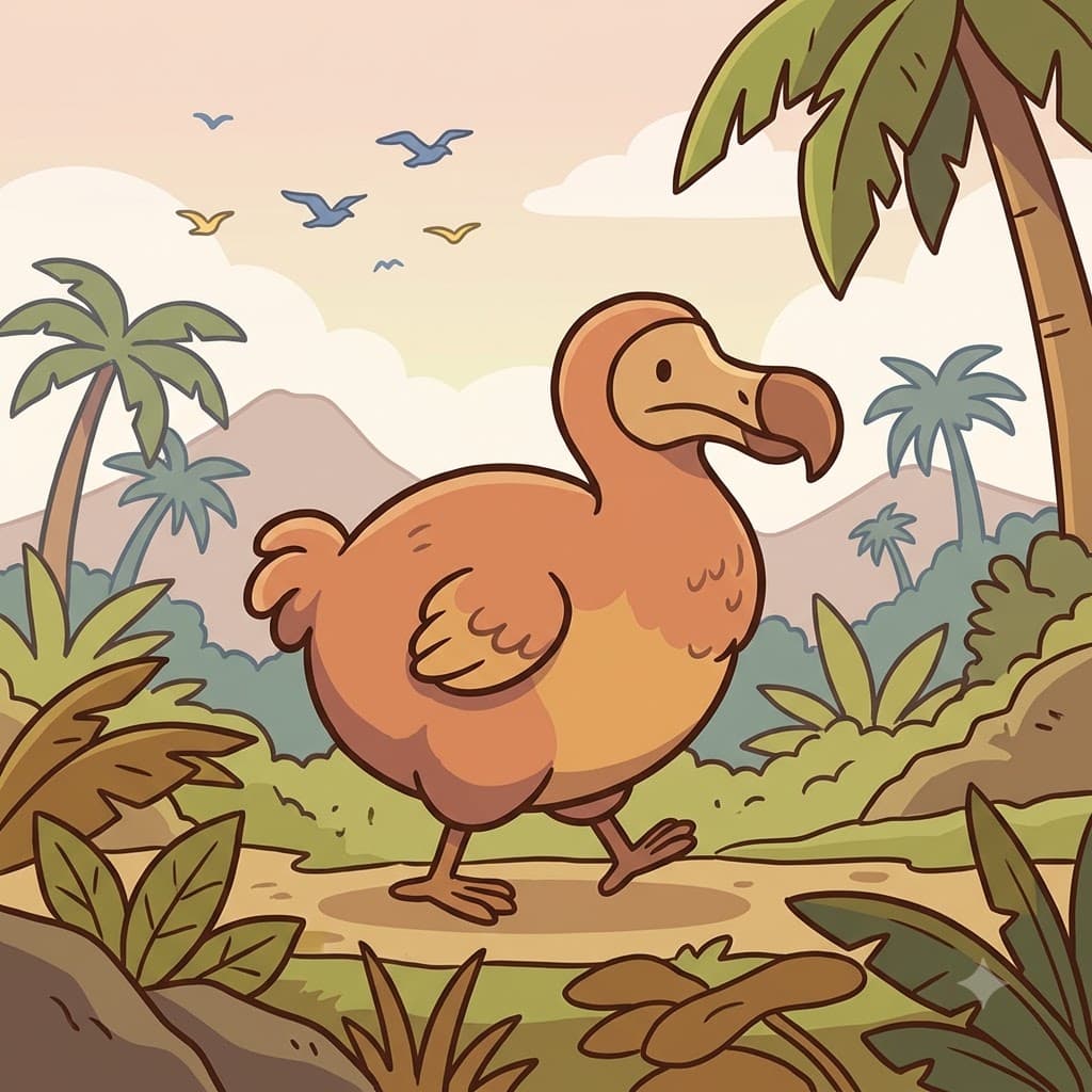 도도새(dodo)는 작은 날개로 무거운 몸을 띄울 수 없어 섬을 천천히 걸어갔다.
