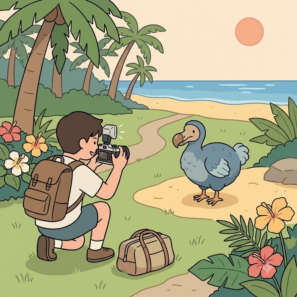 관광객은 섬에서 돌아갈 시간이 되기 전에 도도새(dodo)의 사진(photo)을 찍고 떠날(go) 준비를 했다.