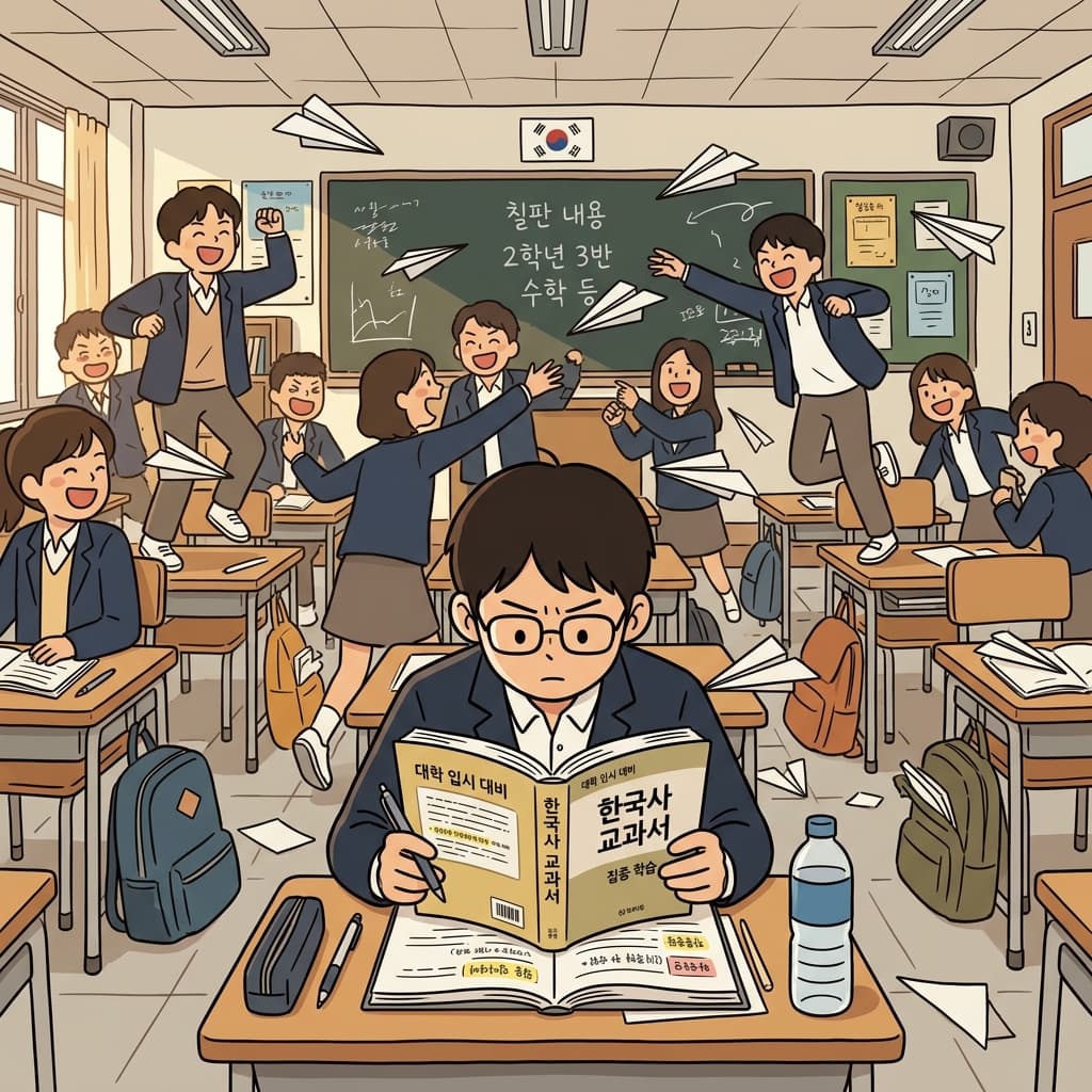 모두가 떠들며 노는 동안, 소년은 책을 성실하게(earnestly) 읽었다.