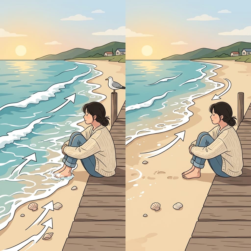바닷가에 앉아 있으면 파도가 들어왔다 나갔다 하는 게 보여.