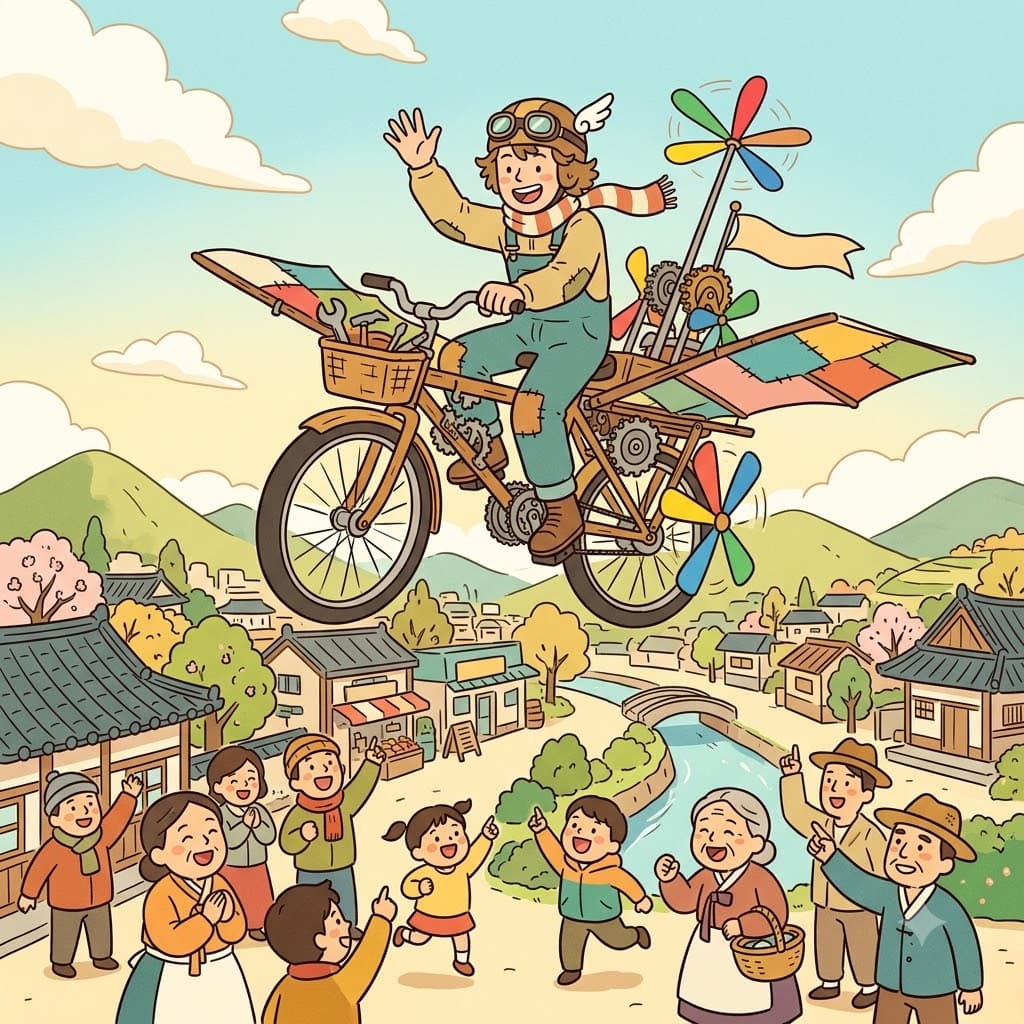 별난(eccentric) 발명가는 하늘을 나는 자전거를 만들어 온 마을 사람들을 놀라게 했다.
