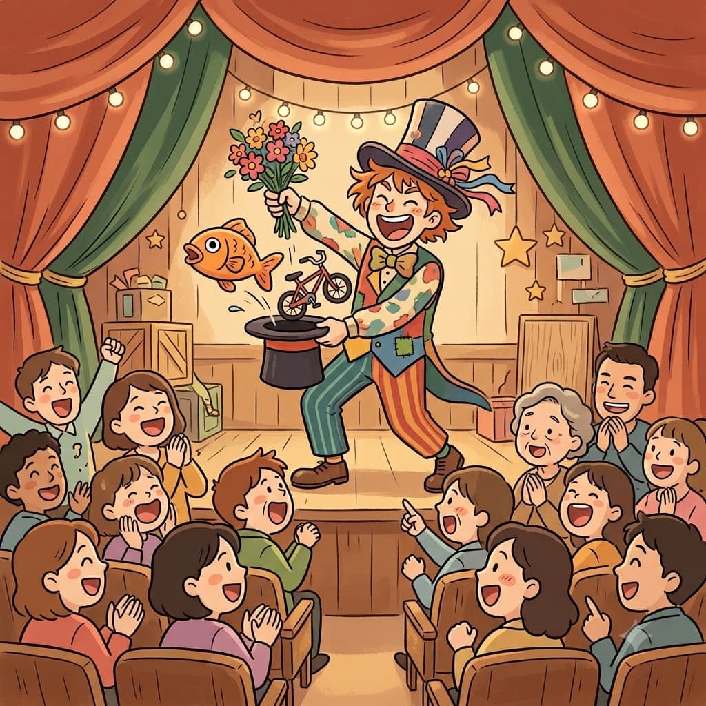 마술사의 괴짜스러움(eccentricity) 에 사람들은 놀라며 웃음을 터뜨렸다. ("엑! 센 트릭!" → "엑! 정말 센 트릭이네!")