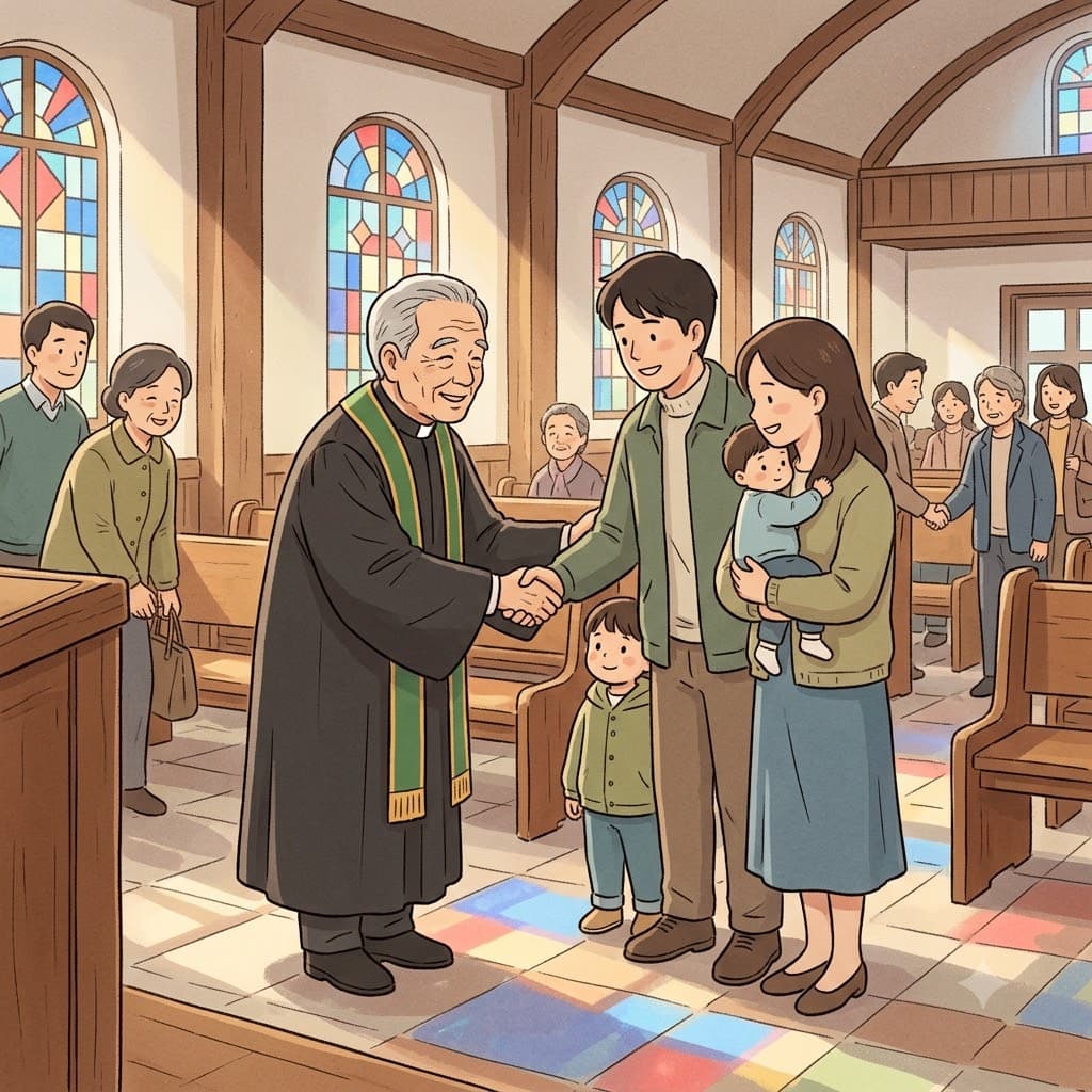 성직자(ecclesiastic)는 예배가 시작되기 전 따뜻한 미소로 사람들을 맞이했다.