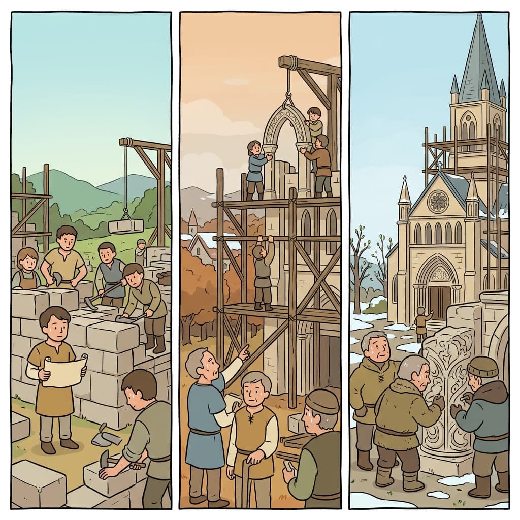 Years of effort helped the architect complete the magnificent cathedral.