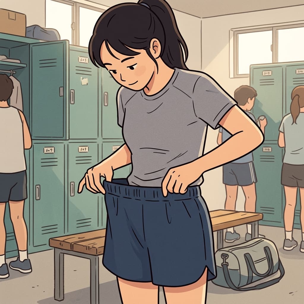 달리기 선수는 경기 전에 신축성 있는 허리 밴드를 조였다. (Plastic 재질은 길게 Stretch하면 그대로지만, Elastic은 다시 돌아온다.)