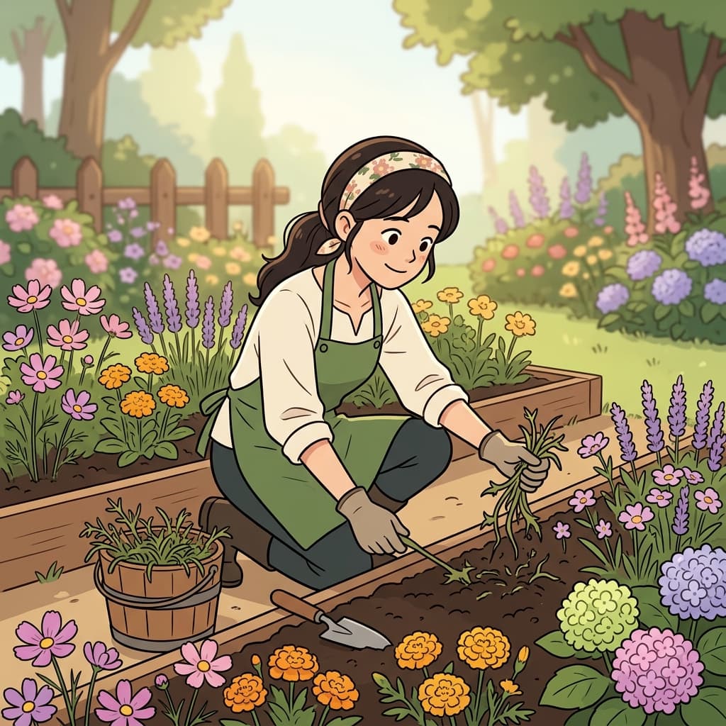 잡초를 모두 제거하자 꽃들이 더욱 아름답게 자라기 시작했다. ("일(work)로 내 밭!" → 내 밭의 잡초를 싹 없앤다)