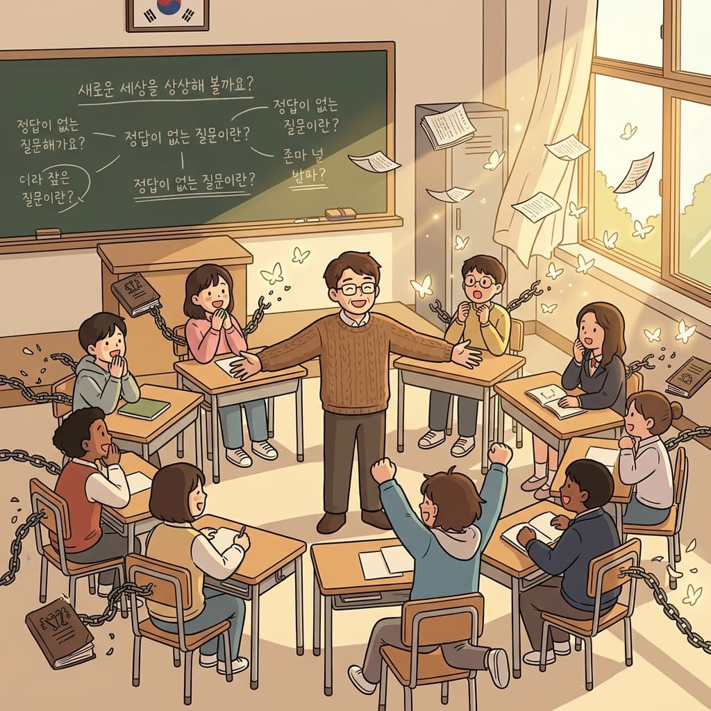 선생님의 자유로운 수업이 학생들의 갇힌 생각을 풀어줬다.