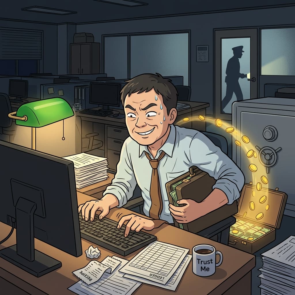 회계사가 회사 돈을 몰래 빼돌렸다, 수년간의 횡령이었다.