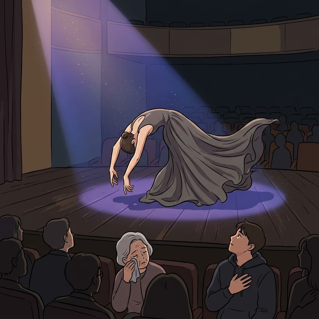 그 무용수는 슬픔 자체를 몸으로 표현했다. 모든 움직임이 무겁고 절절했다.