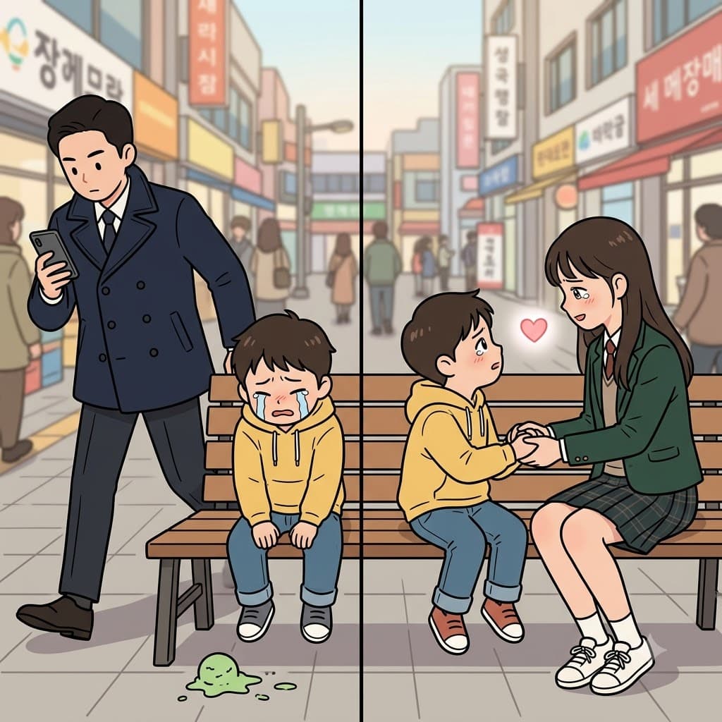 낯선 행인이 우는 아이를 외면하고 지나가는 동안, 소녀는 곁에 앉아 손을 잡아 주며 공감하는(empathic) 반응을 보였다.