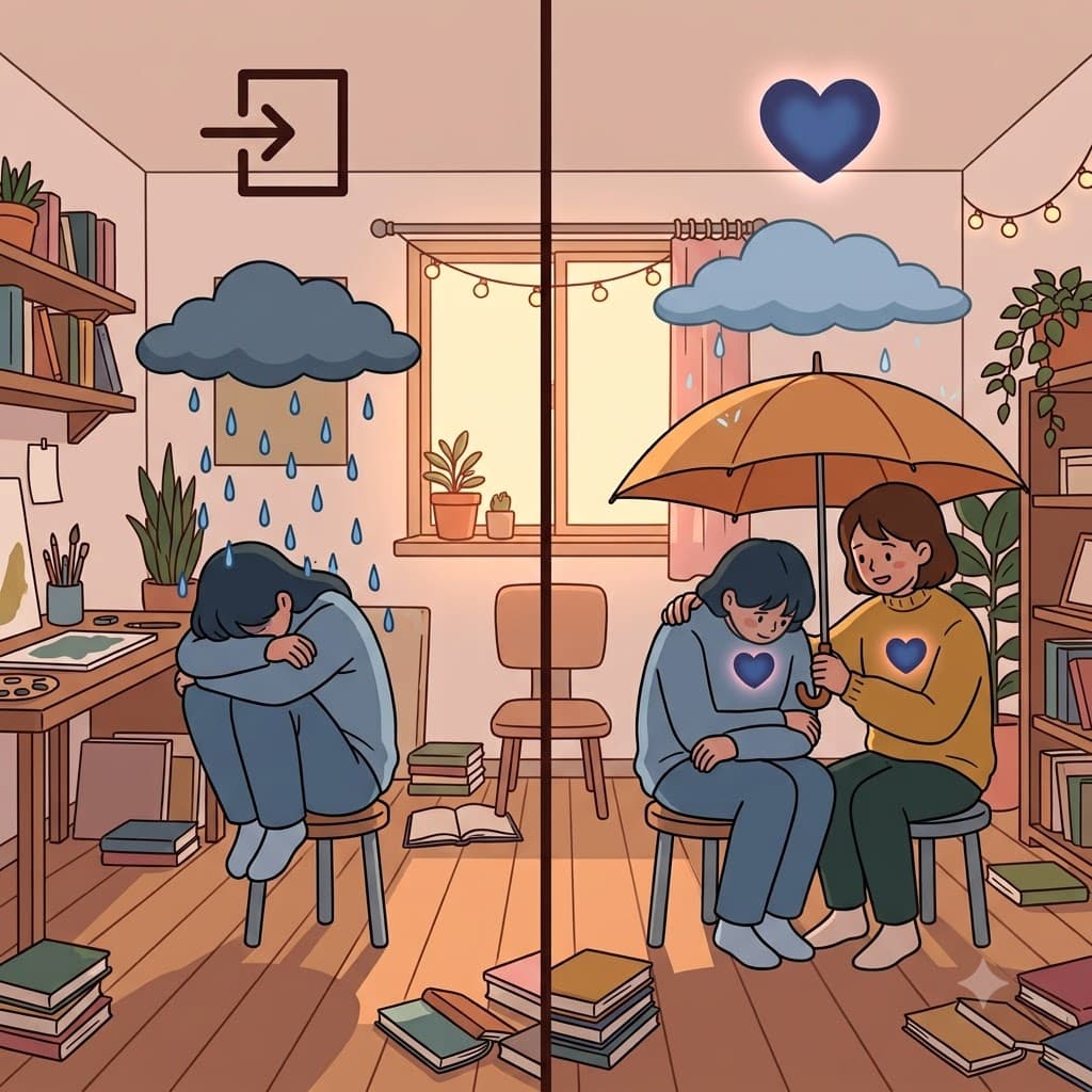 EM (안으로) + PATHY (감정/고통) — 친구의 신발과 무거운 감정(PATHY) 속으로(EM) 직접 걸어 들어감으로써, 그는 진정한 공감(empathy)을 보여주었다.