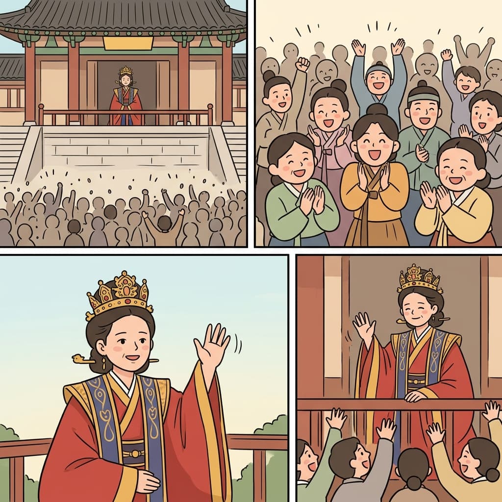 여황제는 군중에게 깊은 인상을 남겼고, 백성들에게 감사의 뜻을 전했다.