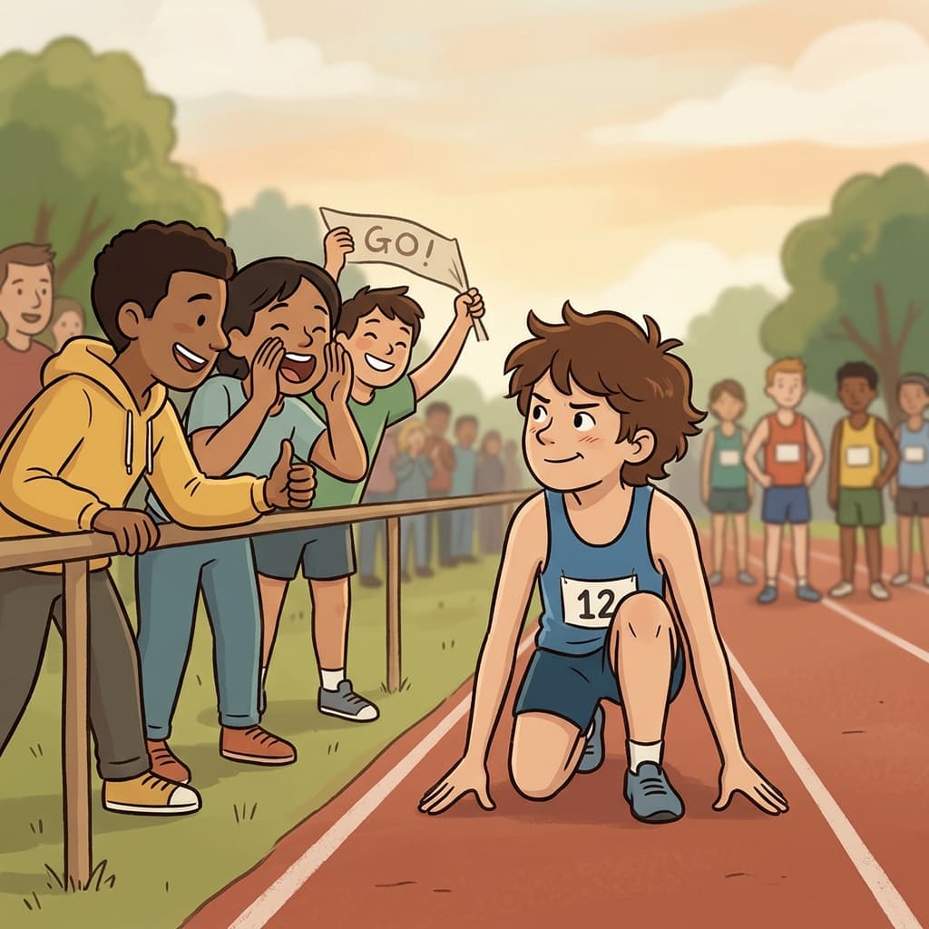 친구들은 경주 전에 그를 격려했다. (인커리지 → "용기(courage)를 넣어(in) 주는 느낌")