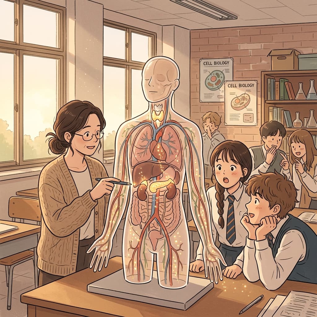 내분비샘에서 호르몬이 나와 온몸을 조용히 조종한다.