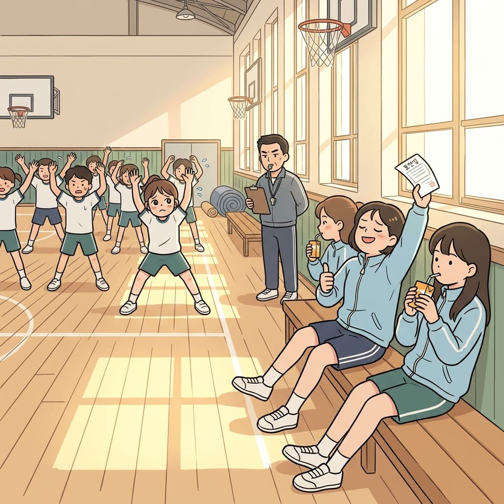 진단서를 낸 학생들은 오늘 체육 수업에서 빠졌다.