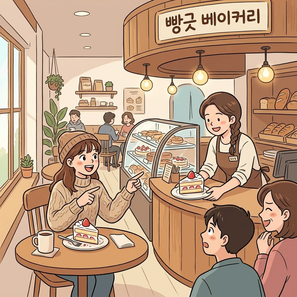 그녀는 케이크 한 조각을 더 시켰다, 오직 자기 몫으로.