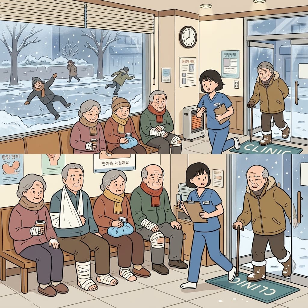 빙판길 사고로 낙상 관련 부상 환자가 병원에 몰렸다.