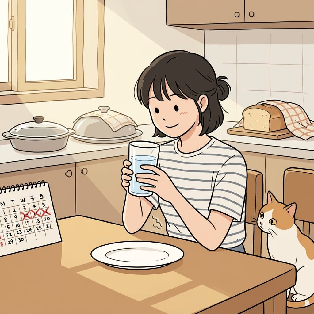 삼 일 동안 물만 마시며 아무것도 안 먹었다.