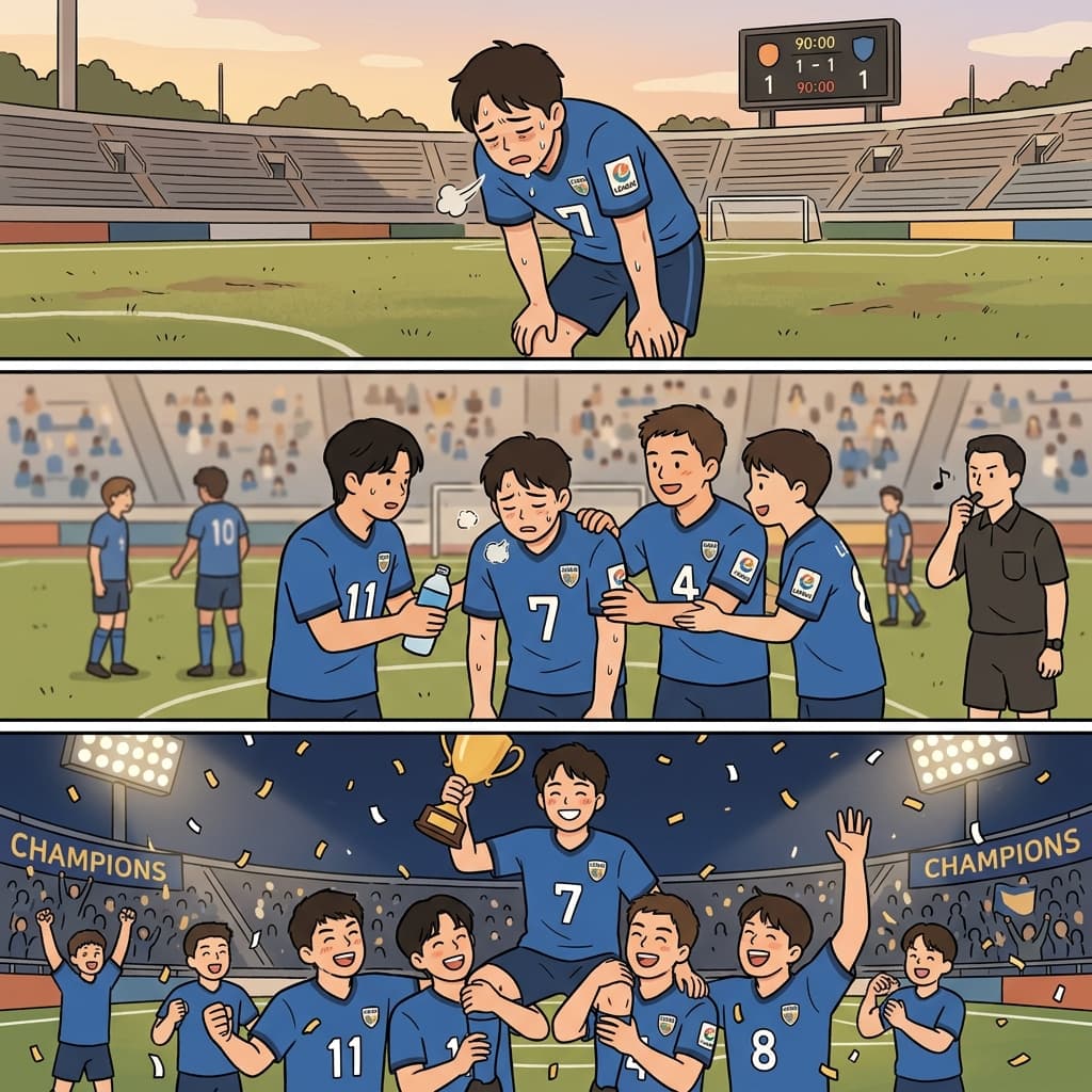 피곤했지만 그는 우승 후 리그 동료들과 팀 동료들의 축하를 받았다.