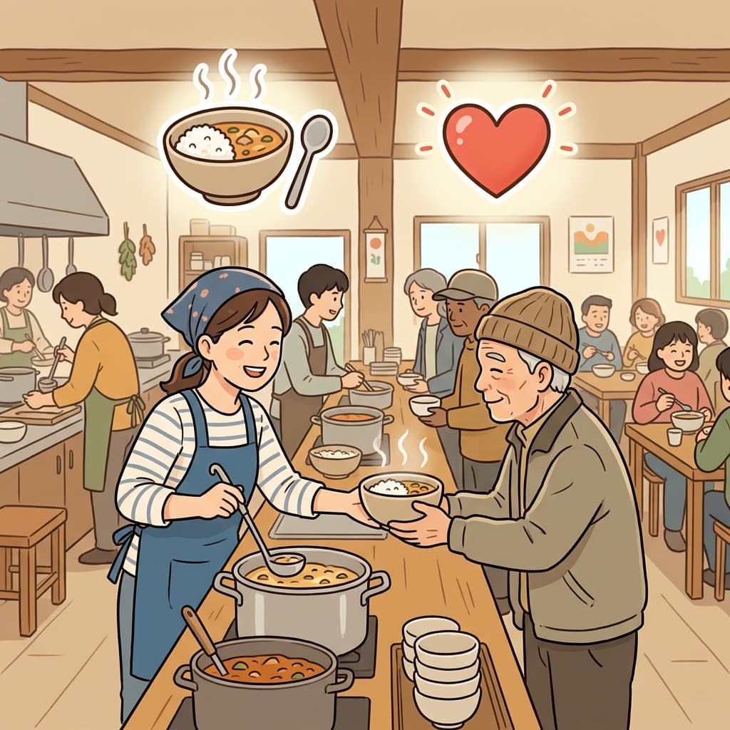 자원봉사자들은 노숙인들에게 따뜻한 식사를 제공하고 있었다.
