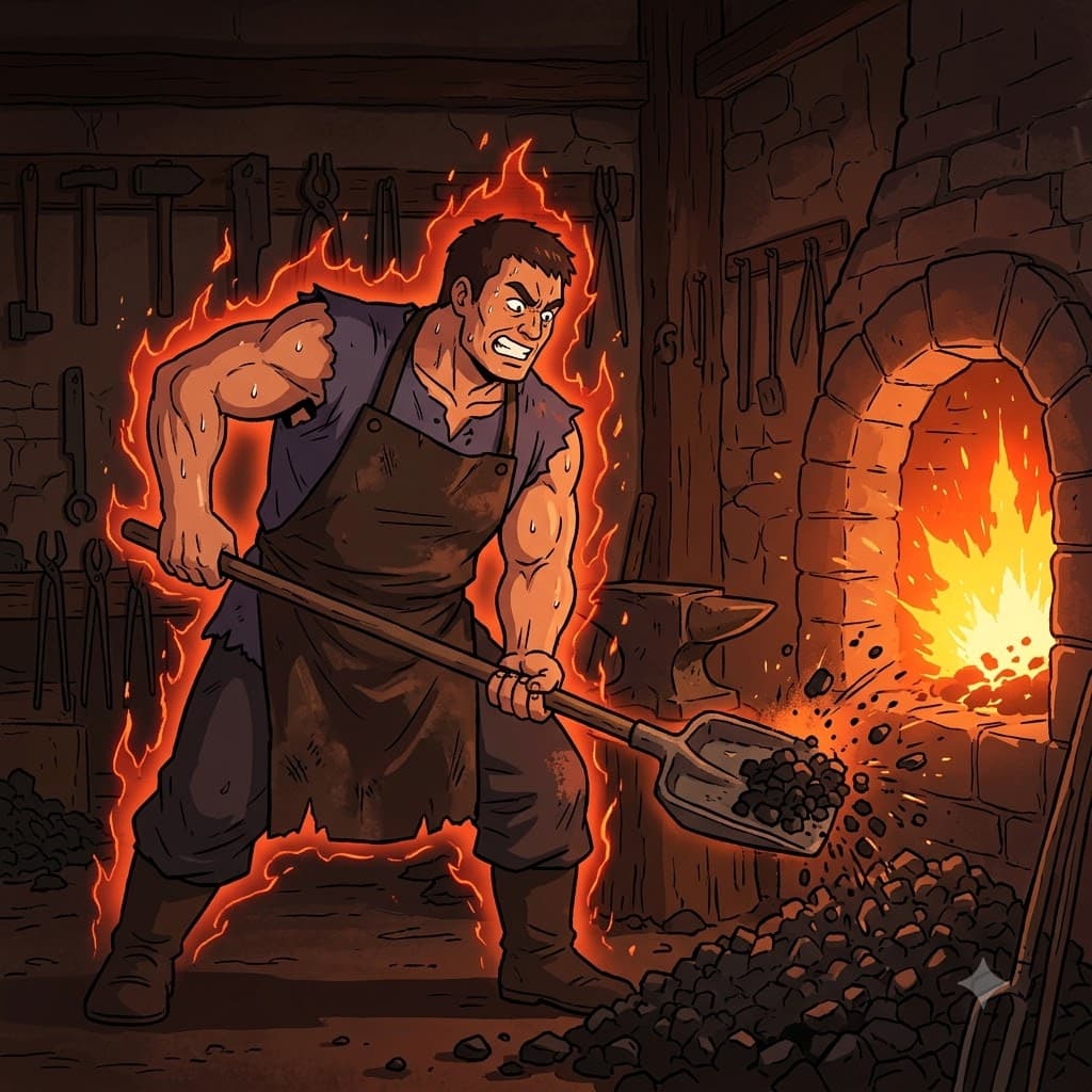 "연료를 다 퍼(fer) 부어(vor)!" 일꾼은 타오르는 용광로에 끝없이 석탄을 퍼 넣으며 극도의 열정(fervor)을 보여주었다.