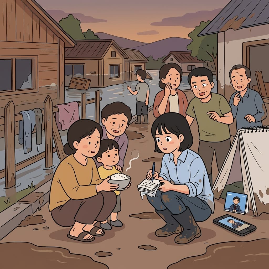 기자가 재난 현장에서 직접 일주일을 살며 상황을 겪었다.