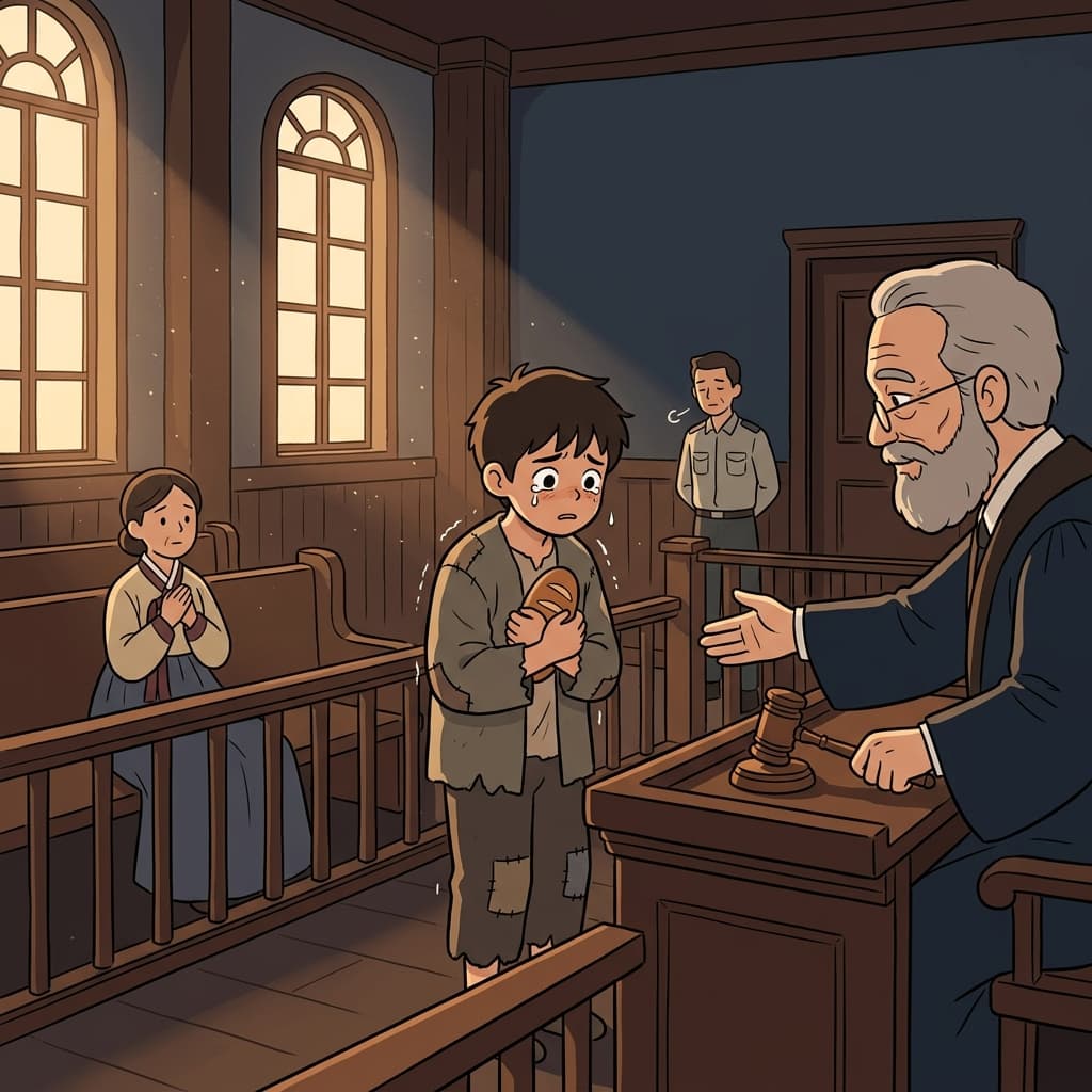 판사는 떨고 있는 어린 도둑에게 한 번 더 기회를 줬다.