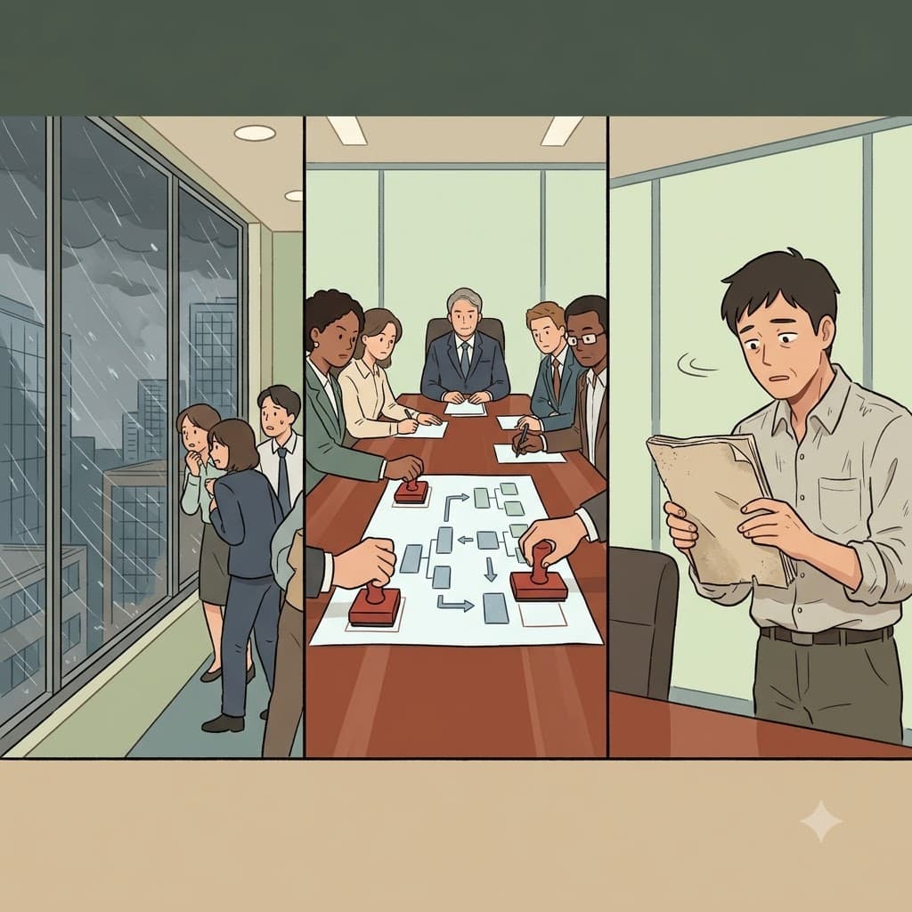 맹렬한 폭풍(storm)이 대대적인 회사 개혁(reform)을 강제한 후, 상황은 예전의(former) 상태와 완전히 달라졌다.